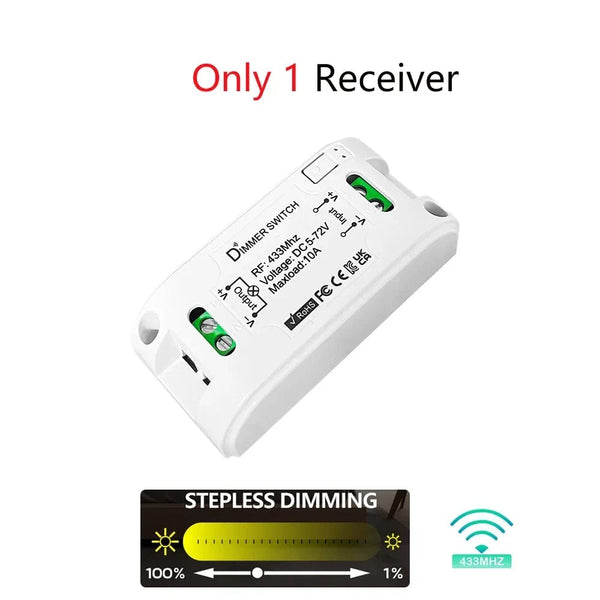 Planet Gates 1Receiver 1Remote RF 433 Mhz Universal Wireless Smart Light Dimmer Switch Remote Control switch DC 5V 12V 24V 48V Relay Mini Receiver for Light