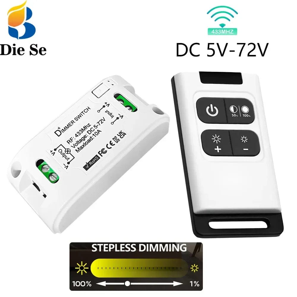 Planet Gates 1Receiver 1Remote RF 433 Mhz Universal Wireless Smart Light Dimmer Switch Remote Control switch DC 5V 12V 24V 48V Relay Mini Receiver for Light
