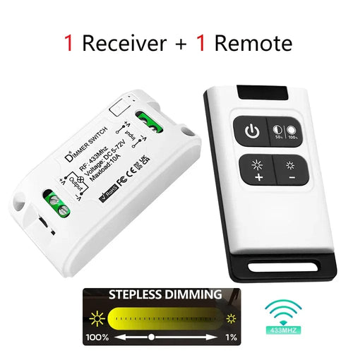 Planet Gates 1Receiver 1Remote RF 433 Mhz Universal Wireless Smart Light Dimmer Switch Remote Control switch DC 5V 12V 24V 48V Relay Mini Receiver for Light