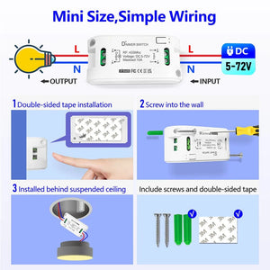 Planet Gates 1Receiver 1Remote RF 433 Mhz Universal Wireless Smart Light Dimmer Switch Remote Control switch DC 5V 12V 24V 48V Relay Mini Receiver for Light