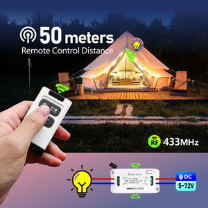 Planet Gates 1Receiver 1Remote RF 433 Mhz Universal Wireless Smart Light Dimmer Switch Remote Control switch DC 5V 12V 24V 48V Relay Mini Receiver for Light