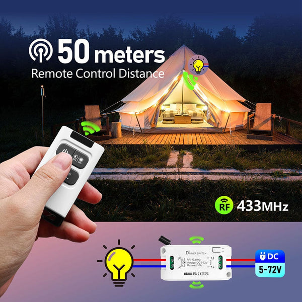 Planet Gates 1Receiver 1Remote RF 433 Mhz Universal Wireless Smart Light Dimmer Switch Remote Control switch DC 5V 12V 24V 48V Relay Mini Receiver for Light