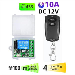 Planet Gates 1Remote 1 Receiver 433MHz Wireless Remote Control Switch DC 12V 10A 1CH Relay Module Receiver ON OFF Remote Control For Gate Led Lights Bulb DIY
