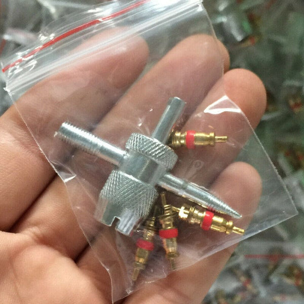 Planet Gates 1set 4 Way Car Motorcycle Bike Tyre Tire Valve Repair Remover Tool+4 Valve Stem Cores New Motorcycle Accessories