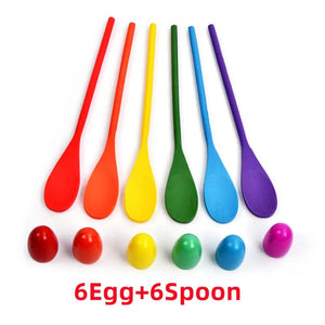 Planet Gates 1Set 6 eggs 6 spoons Children's Outdoor Fun Game Toy Egg Spoon Balance Sport Wooden Spoon Toss Ball Sense Training Early Education Puzzle Party Game