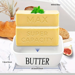 Planet Gates 1set Ceramic Butter Dish With Bamboo Lid And Knife, Large Butter Keeper Container For Counter, Airtight Butter Holder With Cover For Kitchen