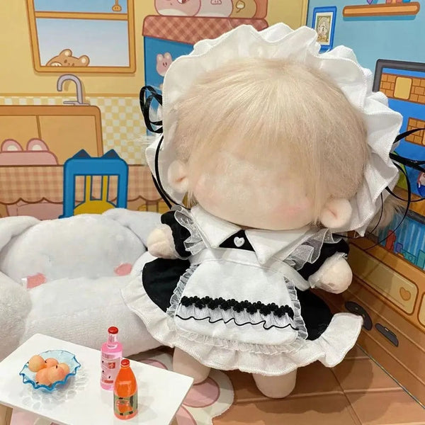 Planet Gates 1Set Handmade 10/20cm Doll Clothes Maid Dress Headband Apron Kpop Plush Dolls Outfit Toys Baby Doll's Accessories Cos Suit