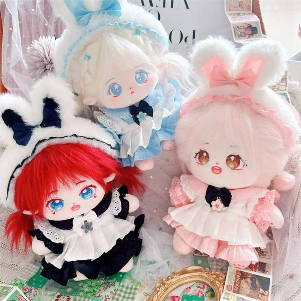 Planet Gates 1Set Handmade 10/20cm Doll Clothes Maid Dress Headband Apron Kpop Plush Dolls Outfit Toys Baby Doll's Accessories Cos Suit