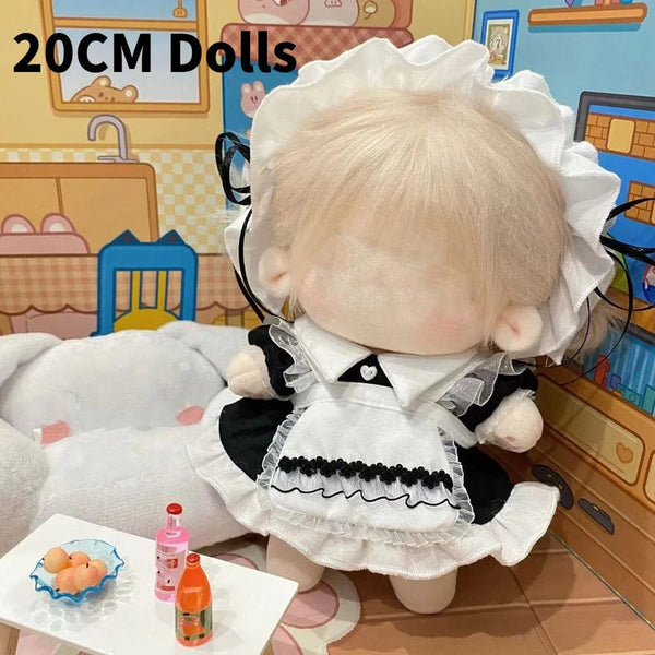 Planet Gates 1Set Handmade 10/20cm Doll Clothes Maid Dress Headband Apron Kpop Plush Dolls Outfit Toys Baby Doll's Accessories Cos Suit