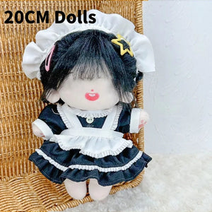 Planet Gates 1Set Handmade 10/20cm Doll Clothes Maid Dress Headband Apron Kpop Plush Dolls Outfit Toys Baby Doll's Accessories Cos Suit