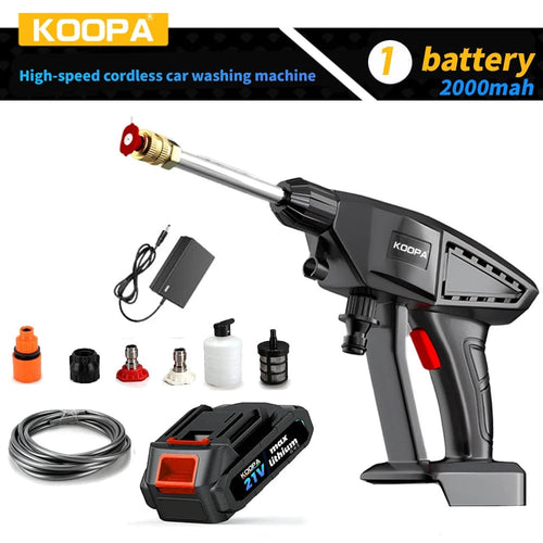 Planet Gates 1x 2000mah / EU 21V Cordless Pressure Washer,60Bar Multifunction Nozzle 1xBattery-Powered Copper Motor Washer Kit for Car Washing Window Clean