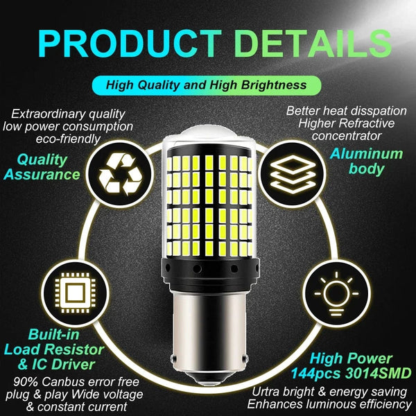Planet Gates 1x P21W PY21W Car LED Bulb Ba15s 1156 Bau15s T20 WY21W W21W 7443 High Power LED Signal Light Canbus No error Auto Reverse Lamp
