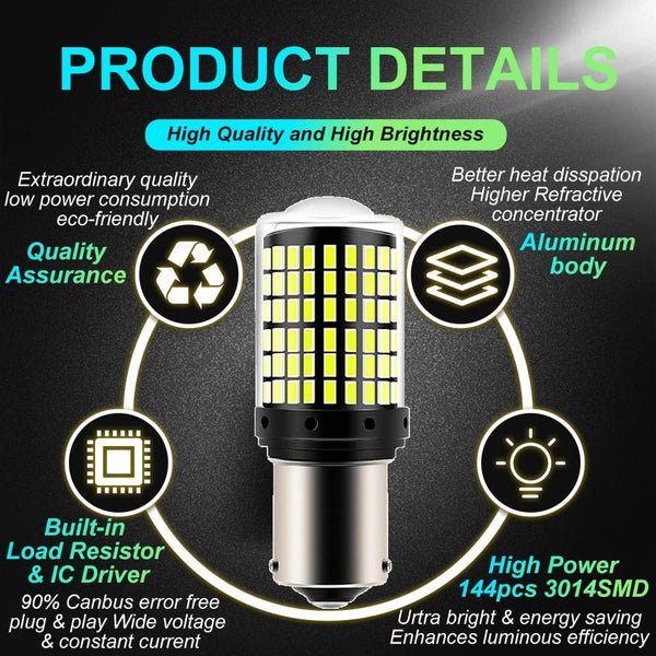 Planet Gates 1x P21W PY21W Car LED Bulb Ba15s 1156 Bau15s T20 WY21W W21W 7443 High Power LED Signal Light Canbus No error Auto Reverse Lamp