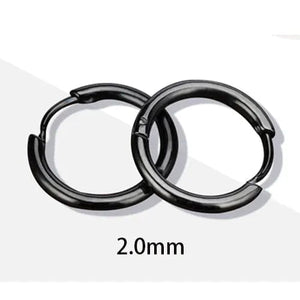 Planet Gates 2.0 mm black / 12mm 2PC /Set Stainless Steel Small Hoop Earrings for Women Men Gold Color Black Circle Thick Ear Ring Huggie Earrings Hoop Piercing