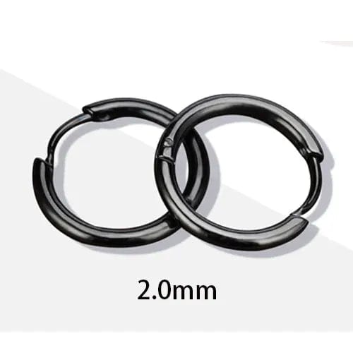 Planet Gates 2.0 mm black / 12mm 2PC /Set Stainless Steel Small Hoop Earrings for Women Men Gold Color Black Circle Thick Ear Ring Huggie Earrings Hoop Piercing