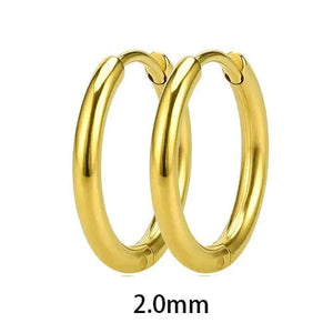 Planet Gates 2.0 mm gold / 8mm 2PC /Set Stainless Steel Small Hoop Earrings for Women Men Gold Color Black Circle Thick Ear Ring Huggie Earrings Hoop Piercing