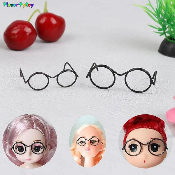 Planet Gates 2/10/12Pcs Fashion Round Frame Lensless Retro Cool Doll Glasses For Doll 30cm Round Frame No Lens Retro Cool Doll Glasses Black