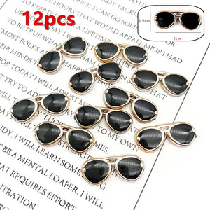 Planet Gates 2/10/12Pcs Fashion Round Frame Lensless Retro Cool Doll Glasses For Doll 30cm Round Frame No Lens Retro Cool Doll Glasses Black