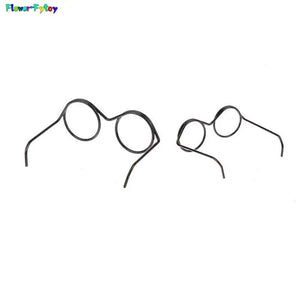 Planet Gates 2/10/12Pcs Fashion Round Frame Lensless Retro Cool Doll Glasses For Doll 30cm Round Frame No Lens Retro Cool Doll Glasses Black