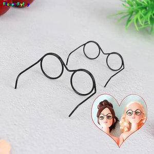Planet Gates 2/10/12Pcs Fashion Round Frame Lensless Retro Cool Doll Glasses For Doll 30cm Round Frame No Lens Retro Cool Doll Glasses Black