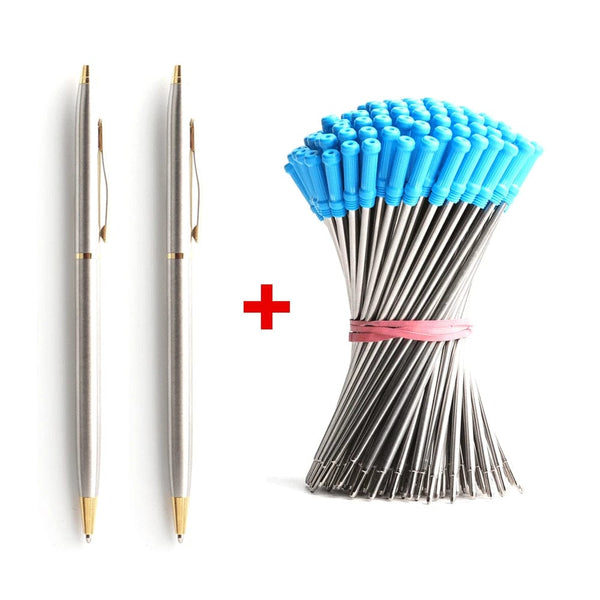 Planet Gates 2+20 Pcs/Set Metal Ballpoint Pen With Refills For School Office Stainless Steel Material Ball Pen Black Blue Refill Ink