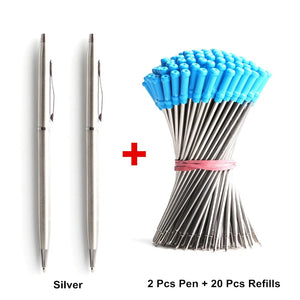 Planet Gates 2+20 Pcs/Set Metal Ballpoint Pen With Refills For School Office Stainless Steel Material Ball Pen Black Blue Refill Ink