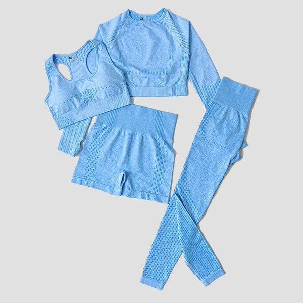 Planet Gates 2/3/5PCS Seamless Women Yoga Set Workout Sportswear Gym Clothing Fitness Long Sleeve Crop Top High Waist Leggings Sports Suits