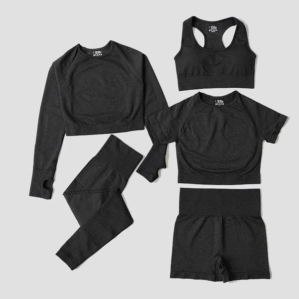 Planet Gates 2/3/5PCS Seamless Women Yoga Set Workout Sportswear Gym Clothing Fitness Long Sleeve Crop Top High Waist Leggings Sports Suits