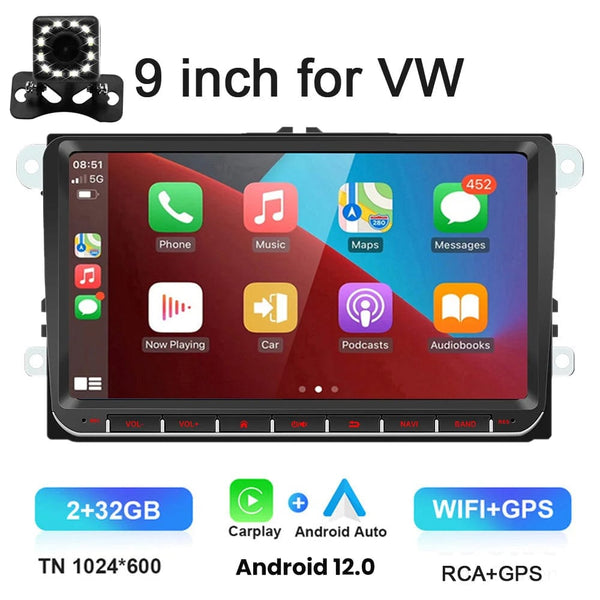 Planet Gates 2+32G / Poland 9" Car Radio Android 12 for VW Passat 6 7 CC Polo GOLF 5 6 Touran T5 WiFi GPS Navigation BT WiFi Split Screen Head Unit FM Radio