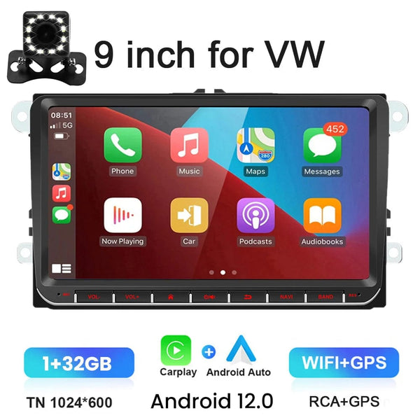 Planet Gates 2+32G / Poland 9" Car Radio Android 12 for VW Passat 6 7 CC Polo GOLF 5 6 Touran T5 WiFi GPS Navigation BT WiFi Split Screen Head Unit FM Radio