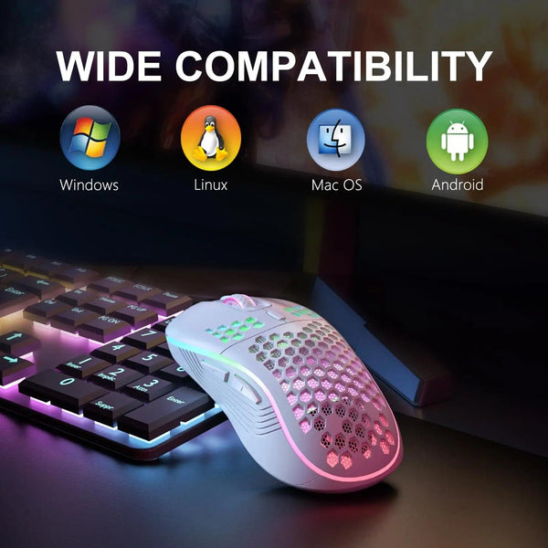 Planet Gates 2.4G Wireless Gaming Mouse RGB Lighting Charging Mouse  with Adjustable DPI Ergonomic Honeycomb Design for Desktop Laptop