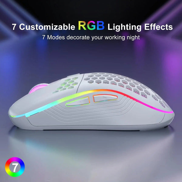 Planet Gates 2.4G Wireless Gaming Mouse RGB Lighting Charging Mouse  with Adjustable DPI Ergonomic Honeycomb Design for Desktop Laptop