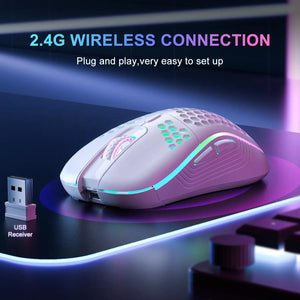 Planet Gates 2.4G Wireless Gaming Mouse RGB Lighting Charging Mouse  with Adjustable DPI Ergonomic Honeycomb Design for Desktop Laptop