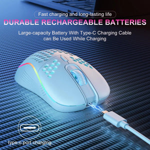 Planet Gates 2.4G Wireless Gaming Mouse RGB Lighting Charging Mouse  with Adjustable DPI Ergonomic Honeycomb Design for Desktop Laptop