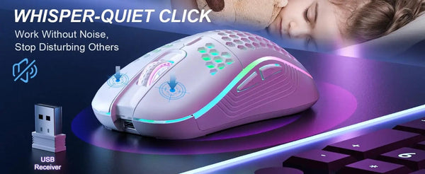 Planet Gates 2.4G Wireless Gaming Mouse RGB Lighting Charging Mouse  with Adjustable DPI Ergonomic Honeycomb Design for Desktop Laptop