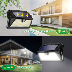 Planet Gates 2/4Packs Outdoor Solar Light With Motion Sensor, 185 LED 3 Modes Outdoor Solar Light 1800mAh Waterproof LED Outdoor Wall Light For, Garden, Patio, Garage, Front Door, Pool, Steps, Fence