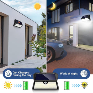 Planet Gates 2/4Packs Outdoor Solar Light With Motion Sensor, 185 LED 3 Modes Outdoor Solar Light 1800mAh Waterproof LED Outdoor Wall Light For, Garden, Patio, Garage, Front Door, Pool, Steps, Fence