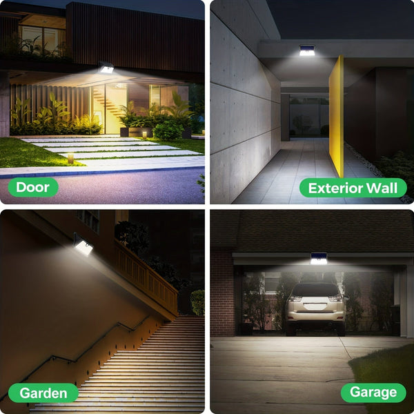 Planet Gates 2/4Packs Outdoor Solar Light With Motion Sensor, 185 LED 3 Modes Outdoor Solar Light 1800mAh Waterproof LED Outdoor Wall Light For, Garden, Patio, Garage, Front Door, Pool, Steps, Fence
