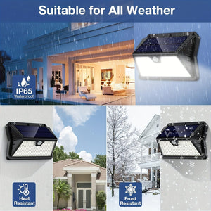Planet Gates 2/4Packs Outdoor Solar Light With Motion Sensor, 185 LED 3 Modes Outdoor Solar Light 1800mAh Waterproof LED Outdoor Wall Light For, Garden, Patio, Garage, Front Door, Pool, Steps, Fence