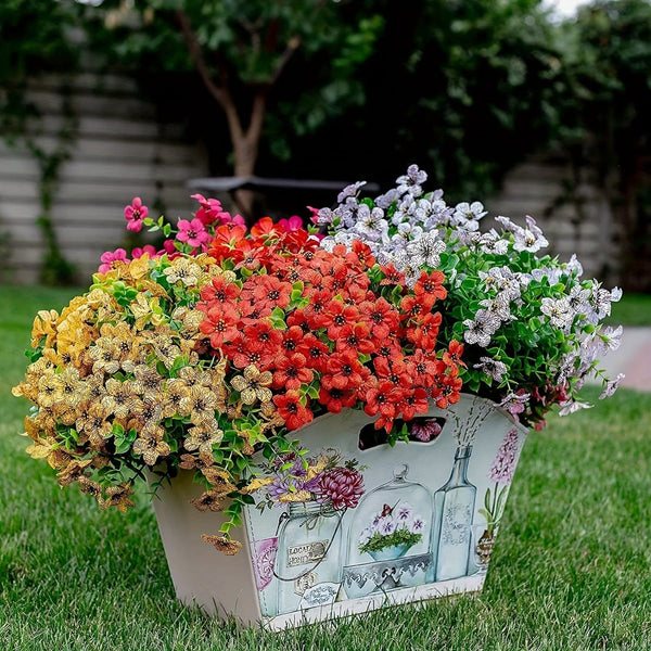 Planet Gates 2/4pcs, Artificial Flowers, Yellow Bulk Outdoor UV Resistant Fake Plants For Outside No Fade Fall Flowers Greenery Shrubs For Hanging Basket Planters, Window Outdoor Garden Yard Decor, Home Room Scene Decor