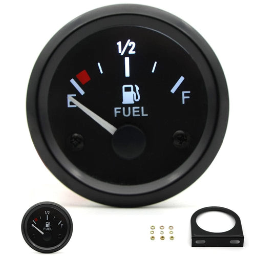Planet Gates 2" 52mm Fuel Level Gauge Car Meter White LED Light Black Rim Automotive Gauges 12V