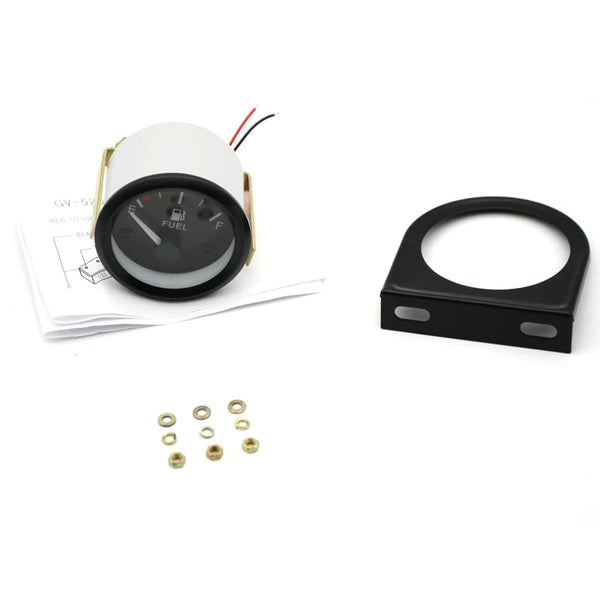 Planet Gates 2" 52mm Fuel Level Gauge Car Meter White LED Light Black Rim Automotive Gauges 12V
