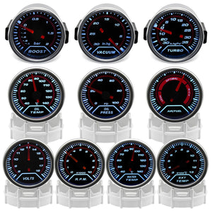 Planet Gates 2" 52mm Universal 12V LED Smoke Len -1~0~2 BAR Turbo Boost Gauge Meter / Turbo Boost Meter with White LED Backlight For 12V Car