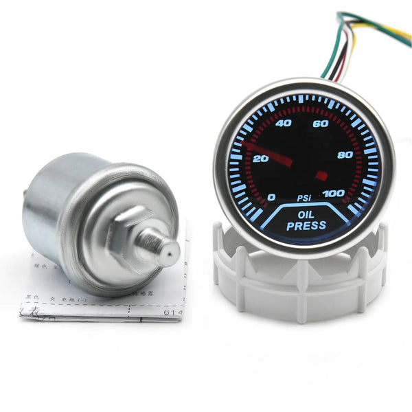 Planet Gates 2" 52mm Universal 12V LED Smoke Len -1~0~2 BAR Turbo Boost Gauge Meter / Turbo Boost Meter with White LED Backlight For 12V Car