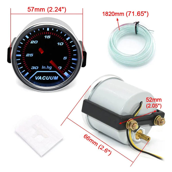 Planet Gates 2" 52mm Universal 12V LED Smoke Len -1~0~2 BAR Turbo Boost Gauge Meter / Turbo Boost Meter with White LED Backlight For 12V Car