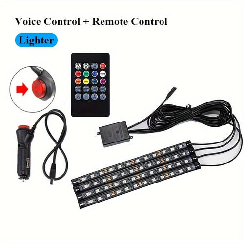 Planet Gates 2.54 Cm 4 Voice Control 1 Set Car LED Foot Light Strip 2.54 cm 4 Interior Music Voice Control Light APP Control RGB Decorative Lamp Lighter Adapter Ambient Light Strip