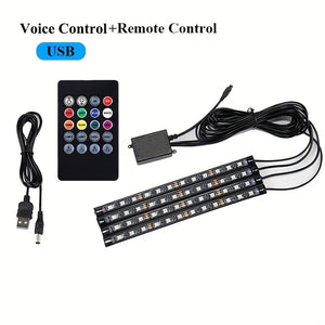 Planet Gates 2.54 Cm 4 Voice Control USB 1 Set Car LED Foot Light Strip 2.54 cm 4 Interior Music Voice Control Light APP Control RGB Decorative Lamp Lighter Adapter Ambient Light Strip