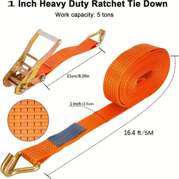 Planet Gates 2.54cm Width 4.88meter length Ratchet Straps, 1in 4.88meter Tie Down Straps With Double J Hook, 2267.96 KG Break Strength Cargo Ratchet Straps For Moving