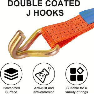 Planet Gates 2.54cm Width 4.88meter length Ratchet Straps, 1in 4.88meter Tie Down Straps With Double J Hook, 2267.96 KG Break Strength Cargo Ratchet Straps For Moving