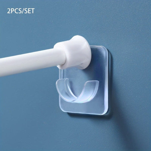 Planet Gates 2/6/10pcs Multifunctional Punch-Free Wall Hook For Curtain Rod, Transparent Rod Holder, Strong Adhesive Load-Bearing Rod Bracket, Bathroom Accessories